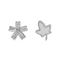 wholesale S925 Sterling Silver Small Minimalist Design Asymmetric Flower Zircon Maple Leaf Ear Studs for Women-Platinum [with sterling silver ear plugs] &gt; 925 silver
