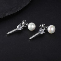 wholesale S925 Sterling Silver Fashionable Light Luxury Natural Freshwater Pearl Earrings with Natural Green Agate Ear Studs-S925 sterling silver inlaid with natural pearls + white zirconium 925 silver