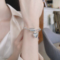 wholesale S925 Sterling Silver Creative Double-Layer Interlocking Beaded Heart Bracelet with INS Korean-style Lady Design-0-2