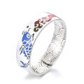 wholesale S925 Sterling Silver Retro Artistic National Tide Enamel Auspicious Clouds Koi Fish "Year After Year Abundance" Implied Meaning Unisex Ring-0-5
