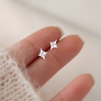 wholesale S925 Sterling Silver Minimalist Four-Pointed Star Stud Earrings, Ins Style Design, Elegant Women's Jewelry M04367-S925 silver pair>925 silver
