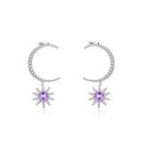 wholesale S925 Silver French Romantic and Light Luxury Designer Earrings Set with Natural Amethyst Gemstone Ear Studs and Drops-Natural amethyst earrings