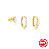 wholesale S925 Sterling Silver Marquise Diamond Star Earrings with Flower Hoops,。-3-piece set - Gold#2 925 silver