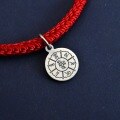 wholesale 925 Sterling Silver Tibetan Six-Character Mantra Round Pendant Retro DIY Beaded Bracelet Red Cord Bracelet Keychain Accessory-0-3