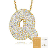 925 Silver Gold-Plated Letter Pendant Choker Necklace for Women-The letter Q (including GRA certificate)