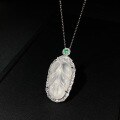 wholesale S925 Sterling Silver New Chinese Style Hit Natural High Ice White Agate Malaya Material Leaf Pendant Necklace Collarbone Chain for Women-0-1