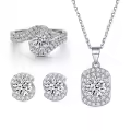 wholesale S925 Sterling Silver European Style Three-Piece Set: Stackable Diamond Rings, Full Pavé Zirconia Stud Earrings, and Pendant Necklace for Women - Wholesale-0-0