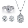 wholesale S925 Sterling Silver European Style Three-Piece Set: Stackable Diamond Rings, Full Pavé Zirconia Stud Earrings, and Pendant Necklace for Women - Wholesale-0-0