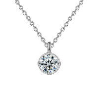 S925 Sterling Silver Moissanite Four-Prong Bead Pendant Necklace-Four-prong beaded necklace (white gold)  1-carat moissanite