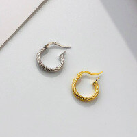 wholesale S925 Sterling Silver Women's Earrings With Circle, Thread, And Twist Design, Retro Style-E2039-Gold 925 Silver