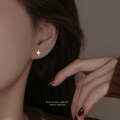 wholesale S925 Sterling Silver Four-Point Star Zircon Ear Studs Women's Minimalist Versatile Korean Style Fashion Light Luxury Earrings-0-1