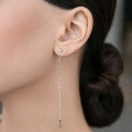 wholesale 925 Sterling Silver Zircon Ear Wire Long Drop Fringe Earrings High-End-0-3