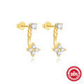 wholesale S925 Sterling Silver Single Row Diamond C-Shaped Adjustable Jacket Earrings-0-5