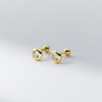 wholesale S925 Sterling Silver Round Bead Threaded Ear Studs Ins Style Minimalist Design Ear Piercing Jewelry M04345-S925 silver pair 5mm gold 925 silver