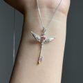wholesale 925 Sterling Silver Magical Girl Sakura Wand Pendant Angel Key Necklace-0-1