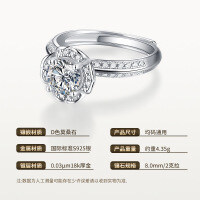 925 Sterling Silver Moissanite Bridal Bouquet Ring, Fashion Luxury Jewelry-8.0mm/2-carat moissanite/S925 sterling silver  Adjustable opening
