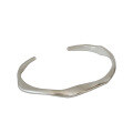 wholesale S925 Sterling Silver 217 Korean Version New Bracelet Ins Minimalist Irregular Concave-Convex Surface Smooth Bangle for Women-0-4