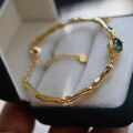wholesale 18k gold-plated sterling silver natural emerald bamboo bracelet, elegant and stylish minimalist bangle-0-1