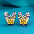 wholesale Metal S925, imported high-carbon diamond, 6*8 oval cut, wealth-attracting yellow diamond ear studs, hot-selling in live broadcasts-0-0