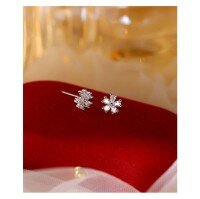 wholesale S925 Sterling Silver Minimalist Ice Crystal Flower Stud Earrings for Women, Light Luxury Small Unique Design Shiny Zirconia Small Flower Earrings-Cherry Blossom Earrings-White Gold 925 Silver