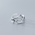 wholesale S925 silver ring for women, Japanese and Korean style hollow-out minimalist double-line cross adjustable hand jewelry J6080-0-2