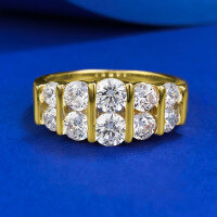 wholesale S925 Silver Gold-Plated European and American Style Fashion Double Row Zircon Ring Jewelry-R1040 Gold 7