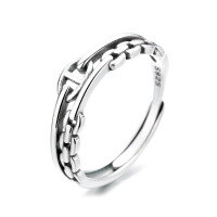 wholesale S925 Sterling Silver Retro Chain Pig Nose Ring Ins Trendy Niche Design Delicate Index Finger Ring for Women-087J/approx. 2.3g Adjustable opening