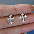 Sterling Silver Full-Diamond Moissanite Cross Earrings, Women's-0-0