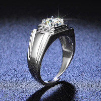 925 Sterling Silver 1ct Moissanite Classic Six-Prong Men's Ring Live Stream Hit-1 carat (moissanite)  Adjustable opening