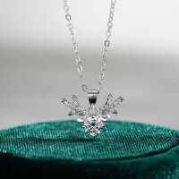 S925 Sterling Silver 50-Point Moissanite Deer Antler Pendant Necklace-50-point cross chain (simulated diamonds)  925 silver