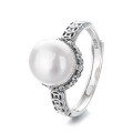 wholesale S925 Sterling Silver Vintage Thai Silver Five Emperor Coins Engraved Pearl Ring, National Trend Light Luxury Palace Style Open-End Design-0-5