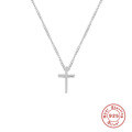 wholesale S925 Sterling Silver Minimalist Cross Pendant Necklace, Korean Style INS-inspired Simple and Unique Design Collarbone Chain-0-6