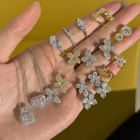 wholesale 925 Sterling Silver Cross-Border Ear Studs and Necklace Set for Women, Small and Exquisite, Chic and Elegant, Sweet and Graceful Neck and Ear Jewelry-Platinum DY121409-SW-HB#9 925 Silver