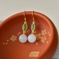 wholesale Sterling silver with certificate 10mm Hetian jade bead earrings, artistic vintage cheongsam Hanfu earrings, natural gemstone ear accessories-0-2
