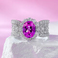 wholesale S925 Sterling Silver 6*8 Pink Oval High-End Lace Fashion Ring for Women-0-0