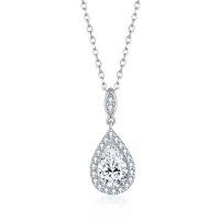 wholesale S925 silver plated with 18k gold, 6*9mm teardrop 15 carat necklace versatile moissanite pendant chain-White gold (1.5 carats)  925 silver