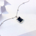 wholesale Sterling Silver Geometric Square Black Onyx Pendant Necklace, Cross-Border Hot Seller, Niche Luxury, Versatile and Sophisticated Collarbone Chain-0-2