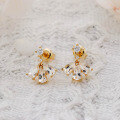 wholesale S925 silver-plated 14K gold Japanese minimalist vintage-style fan-shaped petal white topaz earrings-0-2