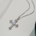 925 Silver Large Geometric Cross Pendant Moissanite Necklace-0-0