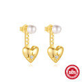 wholesale S925 Sterling Silver Double-Layer Heart Earrings with Diamonds, Butterfly, Pearl, and Petal Design-0-9