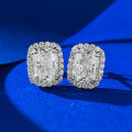 wholesale S925 Silver 2-Carat Ear Studs, Cushion-Cut Simulated Diamond, Fashionable and Versatile for Everyday Wear-0-0
