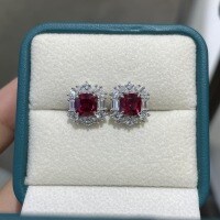 Metal, Lab-Grown 2ct Cushion Ruby Ring, Precision Vintage Setting.-1-carat cultured ruby earrings  S925 sterling silver plated with gold