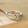 wholesale S925 Sterling Silver Exquisite Chinese Style Retro Hollow Jade Bamboo Leaf Ring R02823-0-0