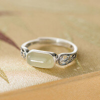 wholesale S925 Sterling Silver Exquisite Chinese Style Retro Hollow Jade Bamboo Leaf Ring R02823-S925 silver ring Adjustable opening