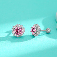 wholesale S925 sterling silver cross-border wholesale colorful moissanite earrings, fashionable and versatile high-end Elsa princess screw earrings for women-1 carat + 1 carat (white moissanite) earrings 925 silver