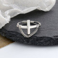 wholesale S925 Sterling Silver Letter Crown Tassel Cross Chain Ring Retro Korean Style Fashion Unisex Ring-0-4