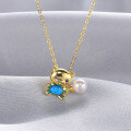 wholesale Creative and adorable S925 sterling silver pendant with pearl and shell bead bear charm, Korean-style necklace for women wholesale-0-0