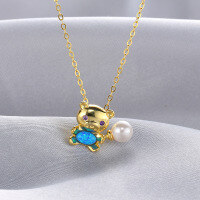 wholesale Creative and adorable S925 sterling silver pendant with pearl and shell bead bear charm, Korean-style necklace for women wholesale-necklace