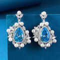 wholesale S925 Silver Imported Ice-Cut 8*12 Teardrop Aquamarine Earrings for Women, Fashionable Colored Gemstone, Zhuozhifang Jewelry Live New Style-0-1