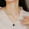 wholesale S925 Silver Plated 14k Gold Peridot and White Zircon Necklace in Japanese Retro Style-0-1